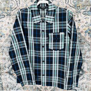 A.P.C. Men’s Alfred Plaid Shirt Jacket Size M  Blue Plaid Snap Close New